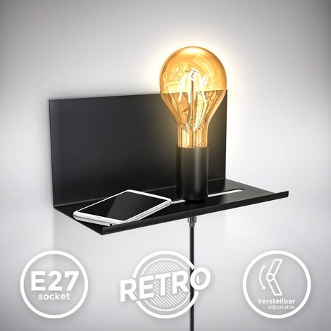 Wandlampe - schalter, mit Stecker, mit Ablage, E27 Fassung, schwarz