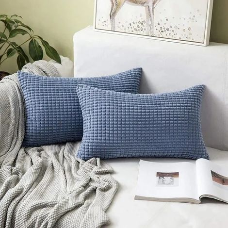 Housses de Cousssin en Polyester Doux Granulés Carré Taies d'oreiller - Bleu - 30x50cm - Uni (1/4)