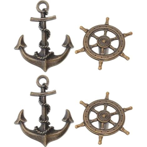 Lot de 4 poignées de tiroir décoratives vintage pour armoire, commode, armoire, design nautique artistique antique (1/4)