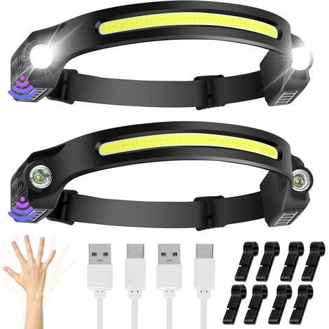 2 Piece Lampe frontale rechargeable USB LED 350 Lumens 6 Modes 230 Degree Viewing Angle Large IPX4 Waterproof Flashlight Gift for Adults, Kids, Campin (1/5)