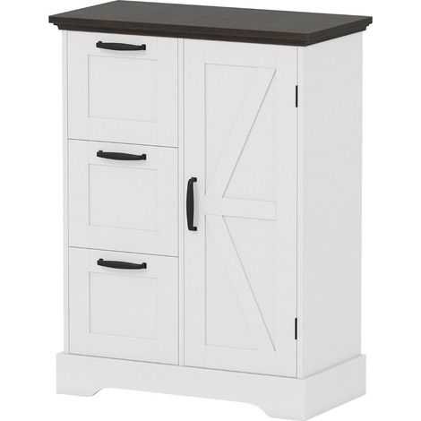 Armario independiente de 60 x 30 x 80 cm con 3 cajones ergonómicos estilo rústico MDF blanco 200017088