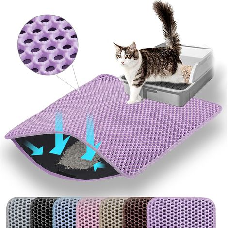 1 - Tapis Litière Chat - Accessoire Bac À Litière - Double Couche Nid D&39Abeille Imperméable Antidérapant Pour Maison Propre Violet 75x55cm (1/5)