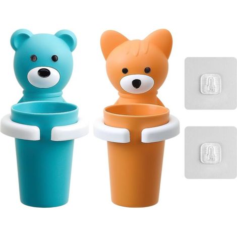 Bardusch-Lot de 2 porte-brosses dessin animé – ventouse – enfants – mural fixe – rangement ludique – salle de bain (1/5)