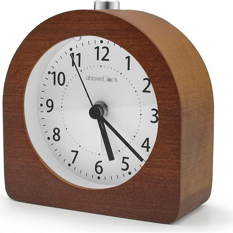 Réveil Matin à Piles Fonction Snooze Réveil Bois de Voyage Lumineux Réveil Analogique Silencieux sans Tic-Tac Horloge à Aiguilles Alarme Sonore Croissante - Bois Sombre
