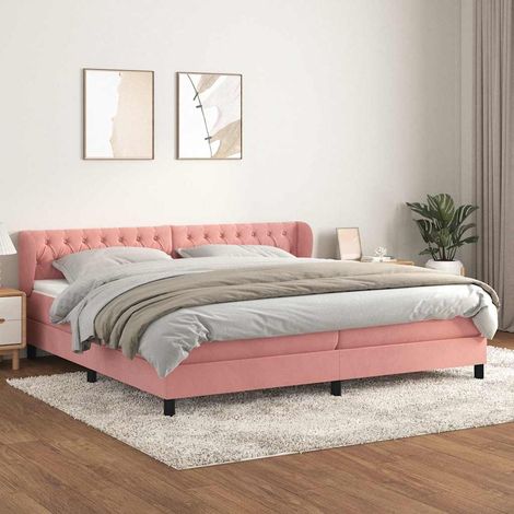 Cama box spring con colchón terciopelo rosa 200x200 cm (1/5)