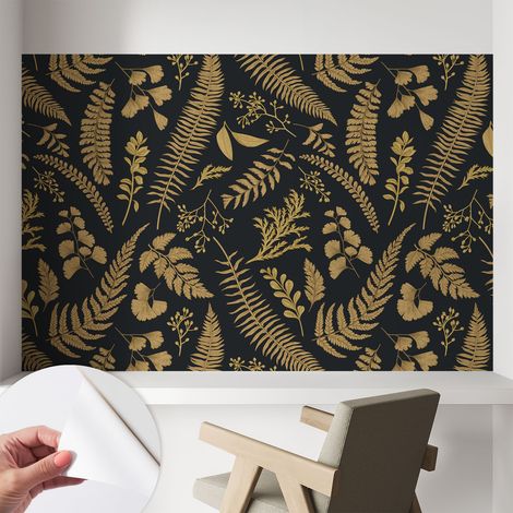 Papier peint adhésif autocollant pour salon chambre à coucher peint imprimé pour mur Feuilles botaniques 104x70 cm (1/5)