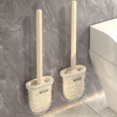 (2 pièces) Brosse de WC,pour salle de bains domestique,à fixation murale,brosse de nettoyage en silicone pour nettoyer tous les recoins des toilettes (1/5)