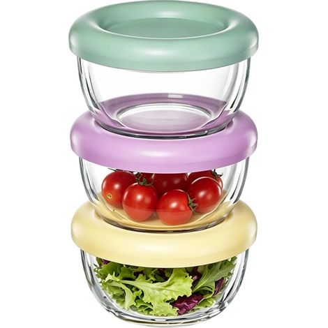 Petits Récipients en Verre avec Couvercle, Lot de 3 Boîtes de Conservation en Verre 320ml, Boîte Alimentaire en Verre Hermétiques avec Couvercles, pour Salades (1/5)