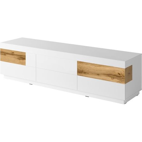 Möbelstück TV XL 200cm Serie KILES. Farbe Weiß und Eiche. Design-Stil.