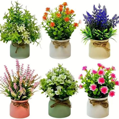 Lot de 6 mini plantes artificielles en pot – Décoration pour chambre, salon, salle de bain, bureau et cuisine, parfait pour la maison (1/5)