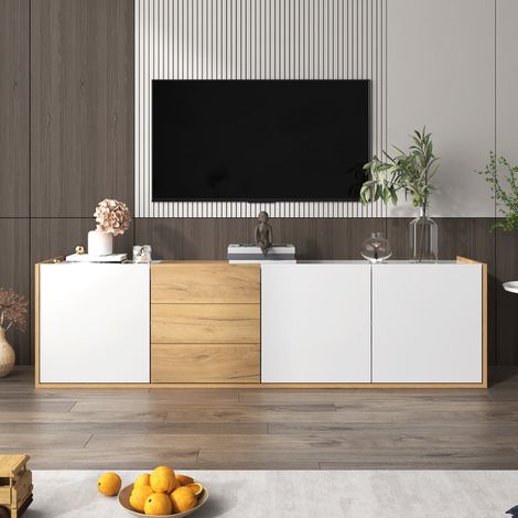 Mueble TV 171,5 x 35 x 47 cm de MDF blanco y efecto madera, pared o suelo - CHICFURN (1/5)