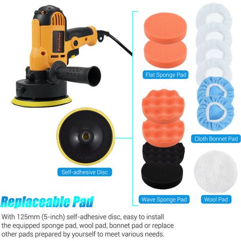 5-Zoll-Elektropoliermaschinen-Set (700 W) mit automatischem Polierpad, Drehzahlregelung von 600–3700 U/min, variabler Drehzahl, Zusatzhandgriff, Polierpads aus Wollschwamm und Rotationswerkzeug für...