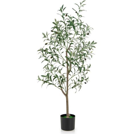 COSTWAY Arbre Artificiel d'olive de 130 cm en Pot, Fausses Plantes avec Fruits Réalistes Plantes Vertes, Décorations Plantes Modernes pour Maison Porche Bureau (1/5)