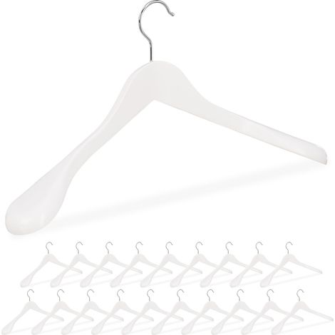 Pack de 20 Perchas Traje Anchas, Para Chaquetas, Abrigos o Vestidos, Madera, 45 cm de Ancho, Blanco