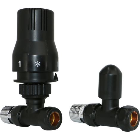 Warmehaus Black Straight Thermostatic Radiator Valves 15mm TRV