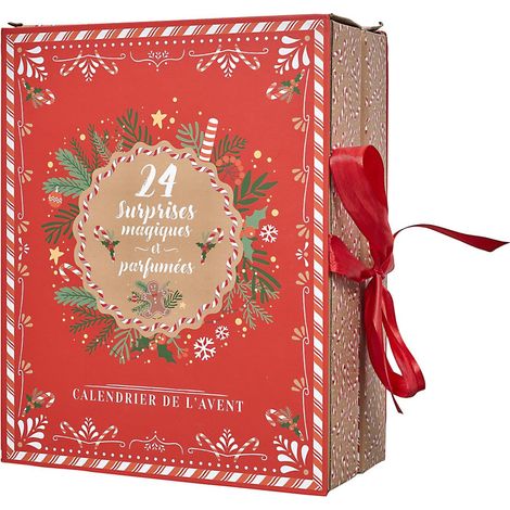 Paris Prix – Calendrier de l'Avent bougies 31cm rouge – 40% verre et 60% cire de paraffine – 24 surprises avec senteurs cannelle et sapin