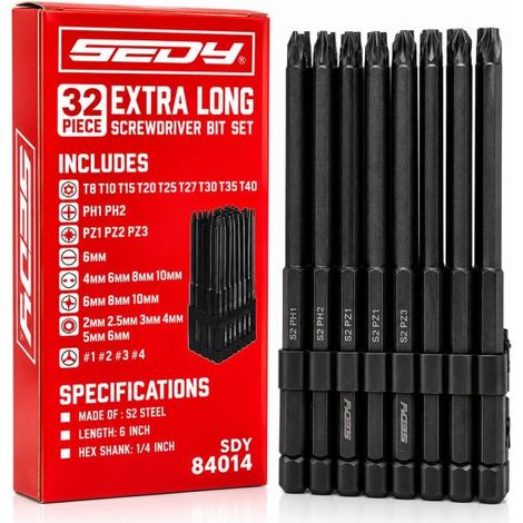 Set 32 Inserti Magnetici Avvitatore Lunghi 150mm Acciaio S2 Torx PH PZ 1/4" (1/5)