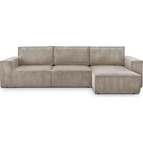 Homifab – Canapé d'angle 5 places convertible réversible avec coffre de rangement en velours côtelé 380 g/m² taupe – Dimensions 300 x 154/101 x 84 cm (1/5)