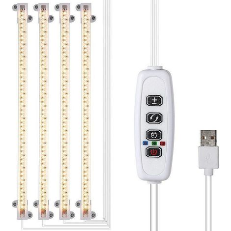Bande lumineuse de croissance des plantes - LED - 430 nm + 660 nm - Lumière rouge et bleue - Minuterie 3/9/12 heures - Mode 4 interrupteurs - Lampe de croissance pour plantes succulentes - 4 tubes -