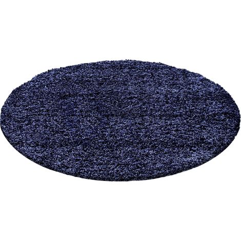 Tapis Rond Shaggy Uni Poils Longs Tapis Salon Chambre (Bleu - 120x120cm)