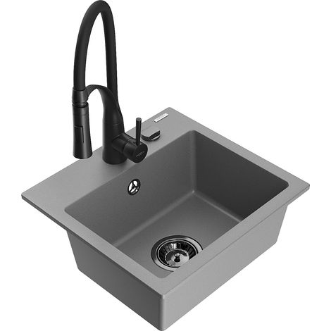 Mexen Milo lavabo cucina in granito a 1 vasca con rubinetto Aster, grigio - 6505-71-73450-70-B (1/5)