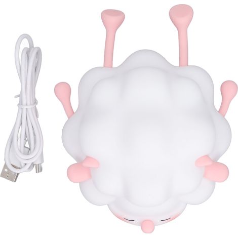 Night Lamp Cute Cartoon Sheep Modeling Three Speed Lighting Eye Caring Rechargeable 1200mAh White Warm Light Waterproof Silicone Tap Lamp for Sleeping Pink (1/5)