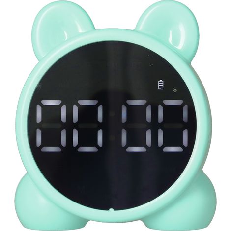 P1 Wecker mit Bluetooth-Lautsprecher, wiederaufladbar, ideal für Kinderzimmer oder Büro (grün). (1/5)