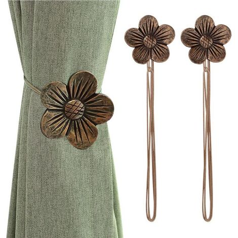 Fermatende magnetiche vintage per tende, 1 paio di fermatende in resina a forma di fiore, fermatende decorativi per finestre, ideali per casa, bar e balcone - Caffè (1/5)