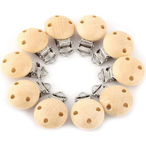 Lot de 10 clips pour tétine - En bois de qualité supérieure - Sans substances nocives - Pour bébé - En métal et bois (1/4)