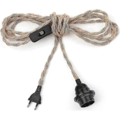 Câble de lustre en corde de chanvre de 4,5 mètres, douille E27, avec interrupteur et câble d'ampoule. (1/5)