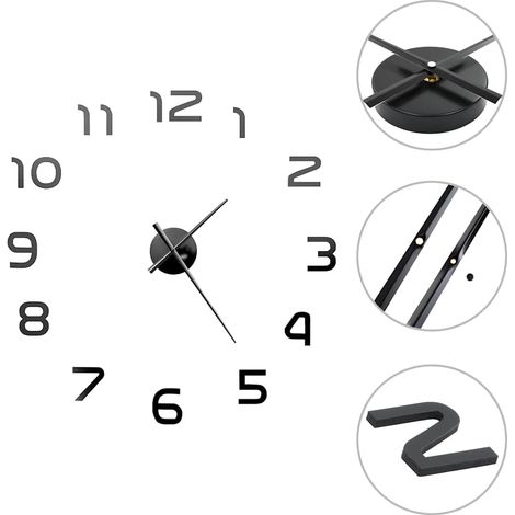 Horloge murale 3D Design moderne 100 cm XXL Noir