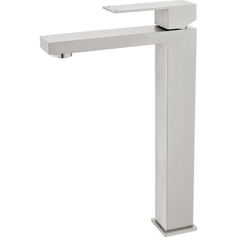 Robinet lavabo design moderne acier inox 304 gris armé, mitigeur salle de bain créatif avec 2 flexibles 60cm modèle haut (1/5)