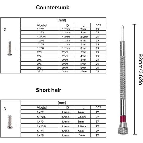 Kit de 500 micro-vis de réparation, M1.2, M1.4 et M2 en acier inoxydable