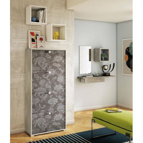 Dmora Zapatero Rosa, Mueble de entrada polivalente con 4 puertas abatibles, Zapatero de doble profundidad, 100% Made in Italy, Cm 67x28h147, Olmo y fantasía, con embalaje reforzado (1/5)