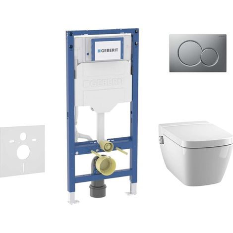 Geberit Duofix - Set per installazione pre- parete, vaso TECEone e sedile softclose, pulsante Sigma01, cromo opaco SANI11CT2102 (1/5)