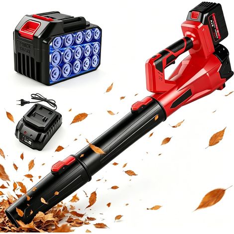 Souffleur de Feuilles sans Fil 21V avec Batterie 1300mAh, 200 km/h, 6 Vitesses 61 m³/Min, Souffleur Électrique pour Terrasses, Garages, Entrées et Jardins Domestiques (1/5)