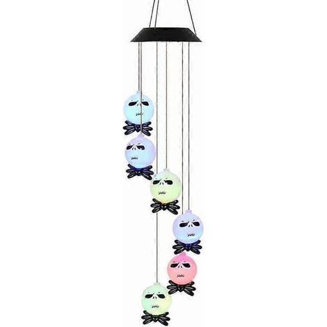 Carillon solaire LED Halloween à suspendre, étanche, pour terrasse, porche ou jardin, fantôme (1/5)