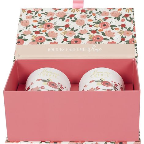 Coffret cadeau 2 bougies parfumées senteur rose MAMAN CHERIE rose (1/4)