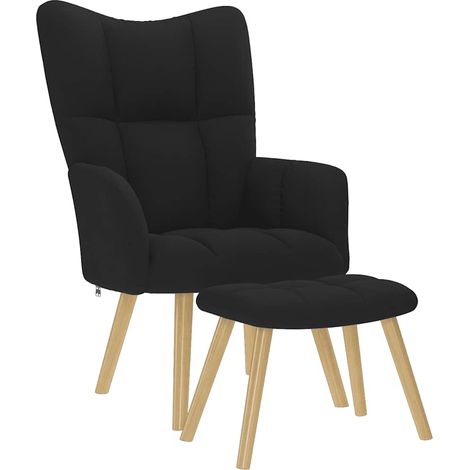 vidaXL Relaxing Chair with Footstool Black Fabric