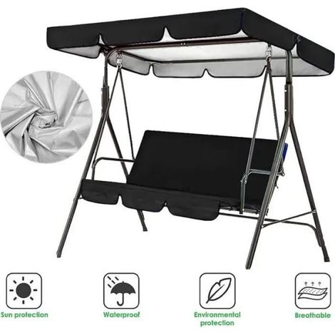 Housse de remplacement pour balancelle de porche 2 pièces (toit et siège) - Imperméable - Résistante aux UV - Noir (1/5)