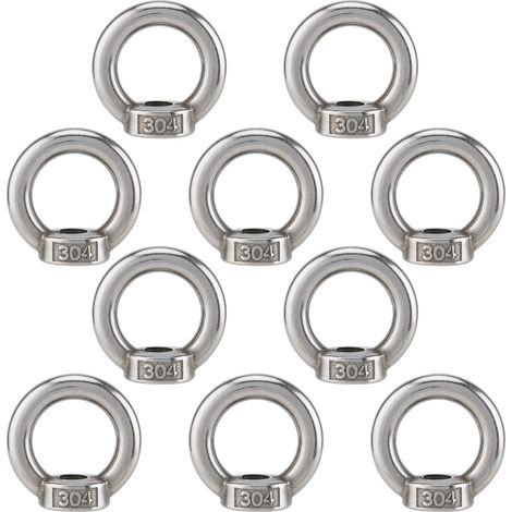 Lot de 10 Écrou à Anneau en Acier Inoxydable 304, Écrous à Oeil M10, Anneaux de Levage, Boulon à Oeil pour Les Accessoires de Levage et Raccord de Corde (1/5)