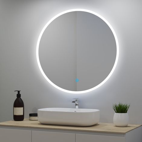 Miroir lumineux rond 70cm avec 3 Couleurs + Dimmable + Anti-buée, Mural Miroir salle de bain (1/5)