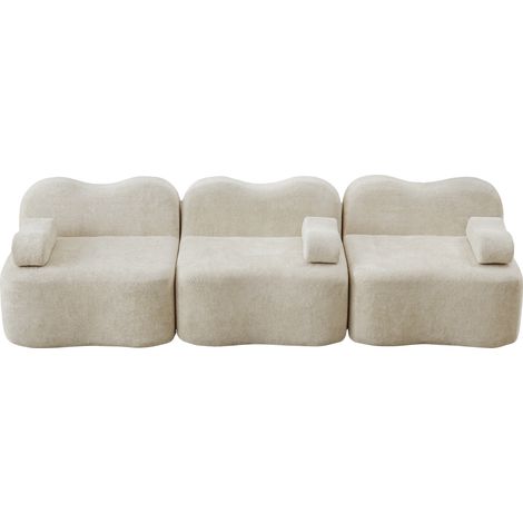Sofá Modular Esquinero de 3 Plazas sin Estructura en Terciopelo, Asiento Profundo, Cojines de Respaldo, Beige (1/5)