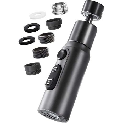 Aérateur de robinet pivotant 360° avec 3 modes, mousseur économie d'eau. Adaptateur pour robinet salle de bain/lavabo, noir.