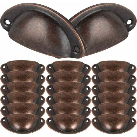 20 Vintage Shell Handle for Kitchen Furniture Cabinet Drawer, Curved Iron Retro Cupboard Door Knob, Furniture Handle Iron Knob (Red Bronze) (1/5)