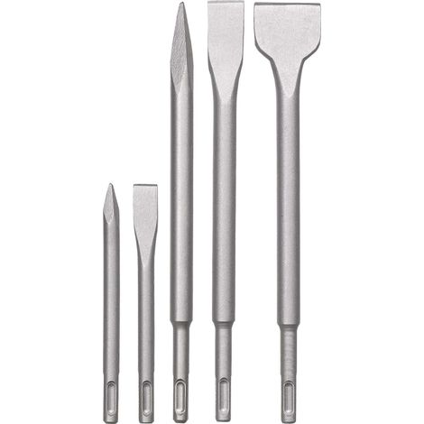 Coffret de 5 burins à percussion SDS-Plus pour pierre et béton, dans un étui en plastique. (1/3)
