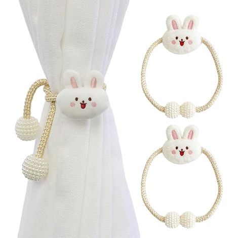 2 Pcs Embrasse pour Rideaux, Créatif Lapin Attache Rideau Corde Élastique, Embrasse Rideau avec Lapin, Mignon Embrasses à Rideaux47cm (1/5)