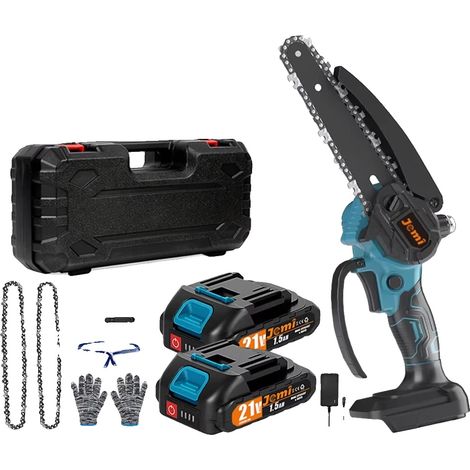 Motosega a batteria, design compatto, sistema di lubrificazione automatica, 2 batterie, 2 catene (1/2)