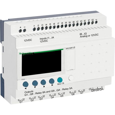 Sr3b261jd Schneider - Automate Zelio Logic - Relais Intelligent 26 E/s Extensibles - 12vcc - Horloge + Afficheur