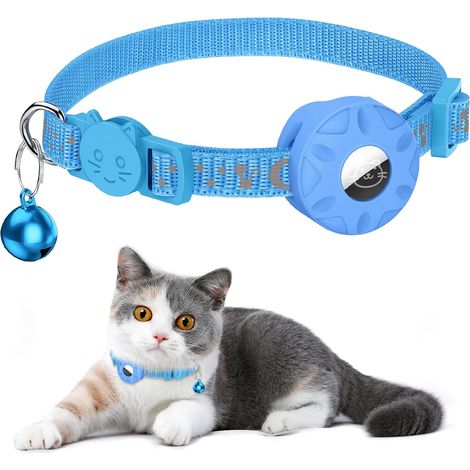 Collier de repérage pour animaux de compagnie avec porte-étiquette, clochette réfléchissante, boucle de sécurité détachable, compatible avec les chats et les chiens, bleu, 1 pièce (1/5)